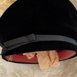 Black Velvet Cloche Hat with Ribbon Trim